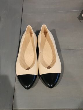 Crocs Two-Tone Pointed Toe Ballet Flats - Cream and Black
